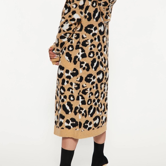 Leopard Print Long Cardigan hoodie sweater - Picture 3 of 3